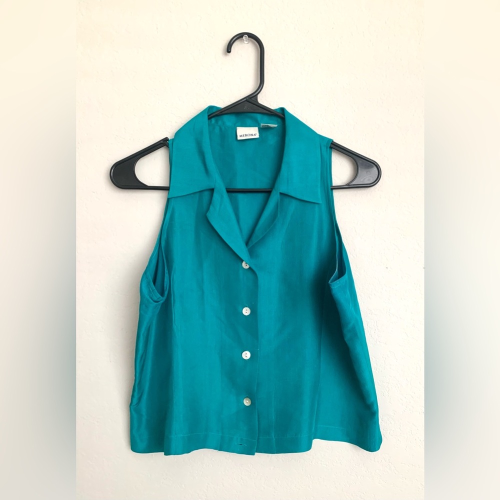 Merona Turquoise Sleeveless Button-Down Shirt
